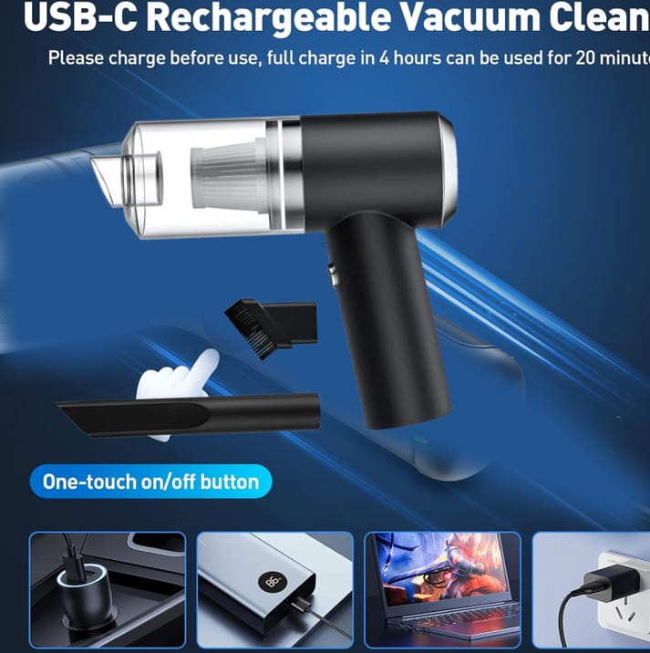 3-in-1 Portable Car Vacuum Cleaner with Blower Cordless Vacuum Cleaner with Anti-Bacterial Cleaning (Multicolor)