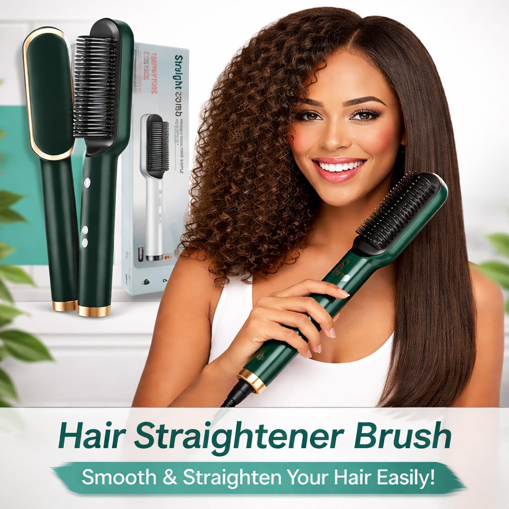 Hair Straightener brush for Women & Men, Hair Styler, Straightener Machine Brush/PTC Heating Electric Straightener with 5 Temperature Control (Multi colour)