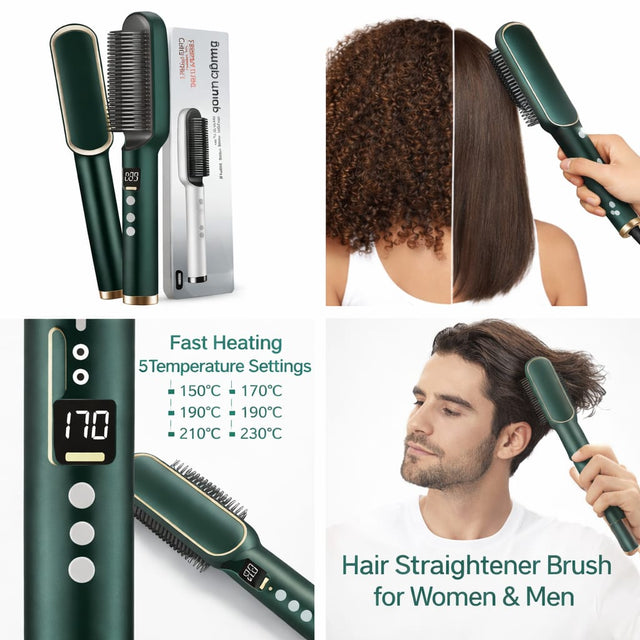 Hair Straightener brush for Women & Men, Hair Styler, Straightener Machine Brush/PTC Heating Electric Straightener with 5 Temperature Control (Multi colour)